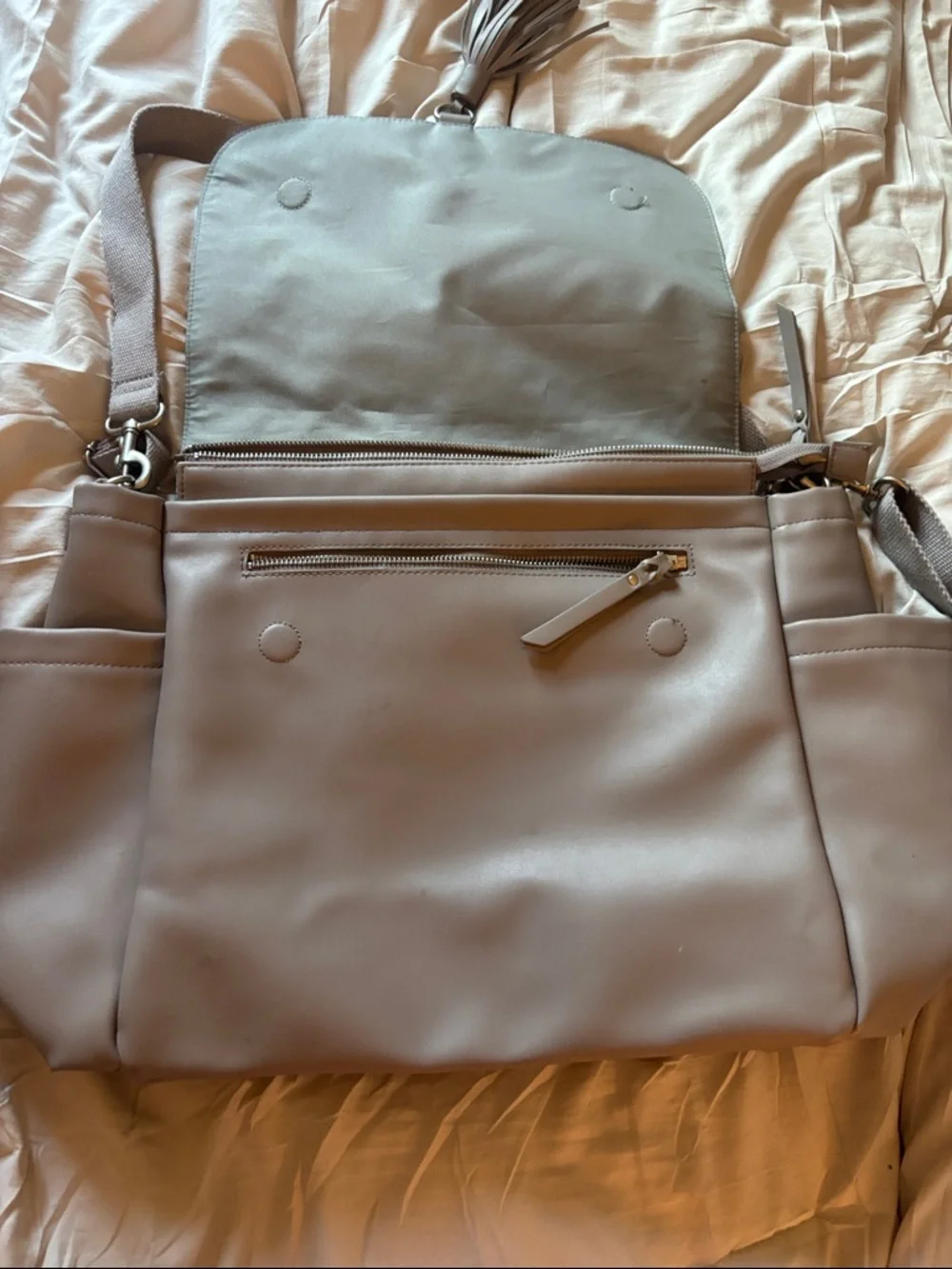 Skip Hop Taupe Convertible Shoulder Bag with Tassel